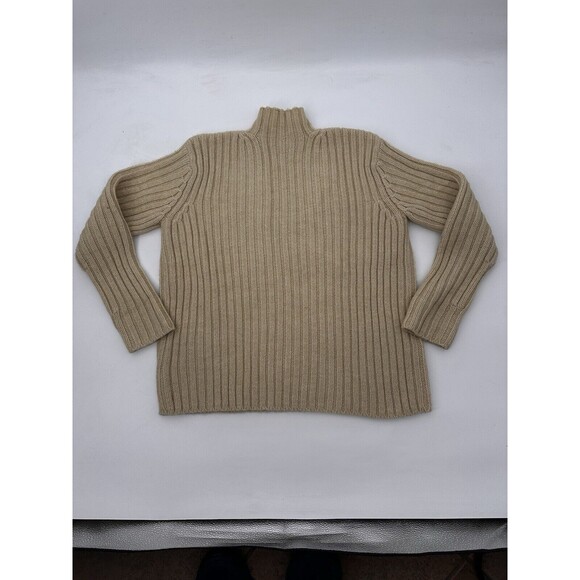 Vintage LAUREN Ralph Wool Sweater Cream Chunky Fisherman  Mock Neck L wool blend - Picture 1 of 9
